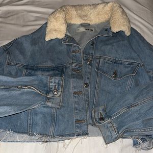 Top Shop crop denim jacket w fur